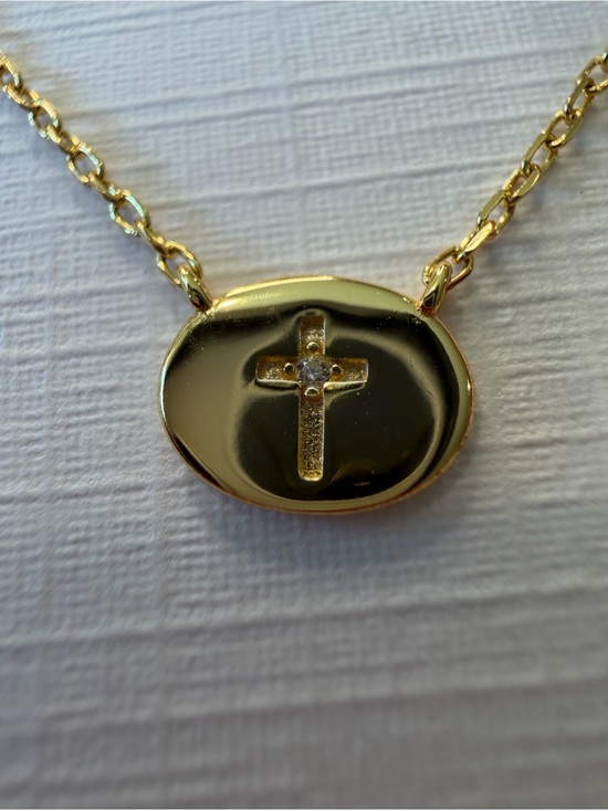 Argento Vivo Gold Plated Sterling Silver Cross Oval Pendant Necklace